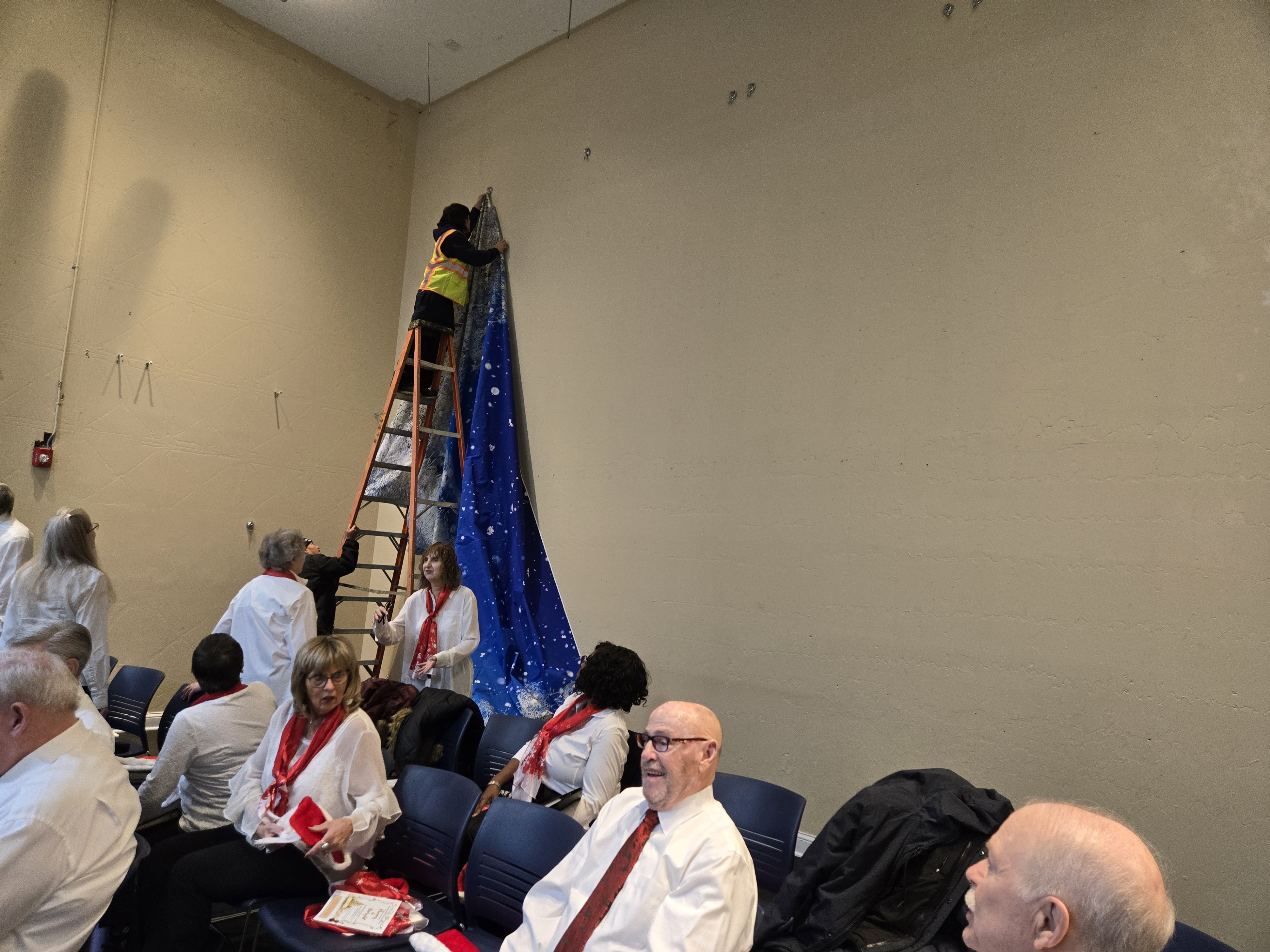 Hanging the backdrop